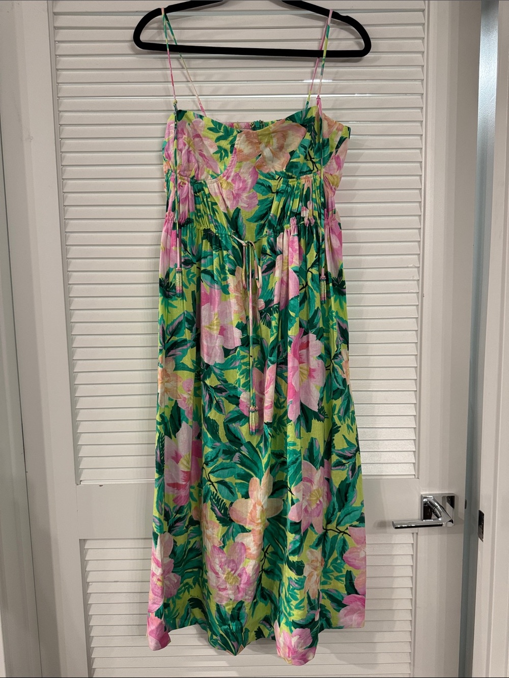 FARM Rio Green Midi Dress with Pink Floral Print - Picture 1 of 6